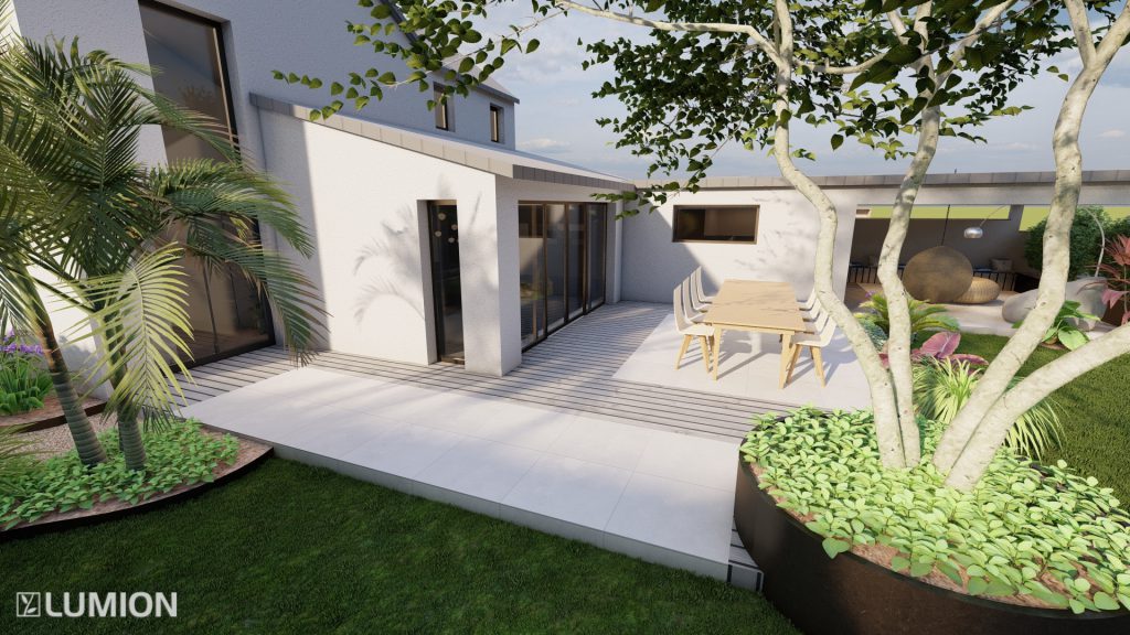 Intégration d'un arbre dans un angle de la terrasse