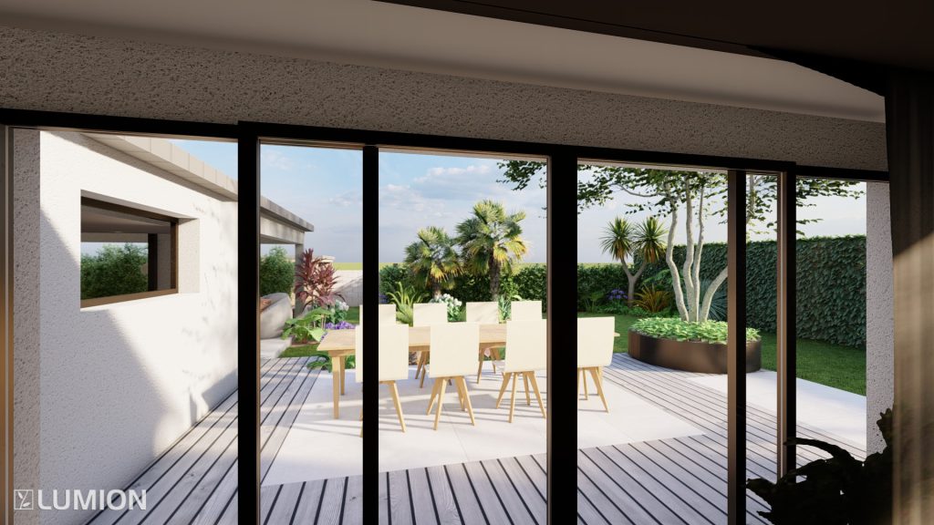 vue depuis le salon sur le coin repas