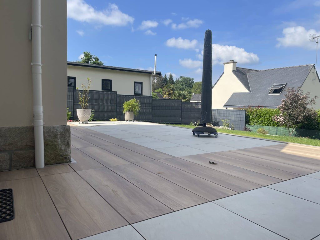 terrasses avec 2 types de dalles grès ceram